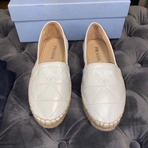 New Size 37.5 Prada White Leather Espadrilles